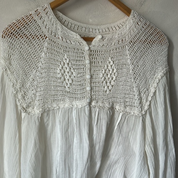 Free People White Mesh Net Open Top Long Sleeve Peasant Top size XS - Picture 5 of 9